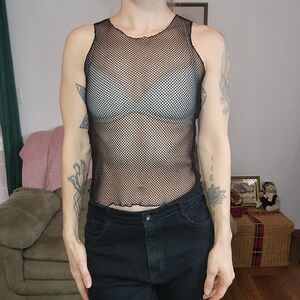 Black Mesh Detail Tank Top Size Medium